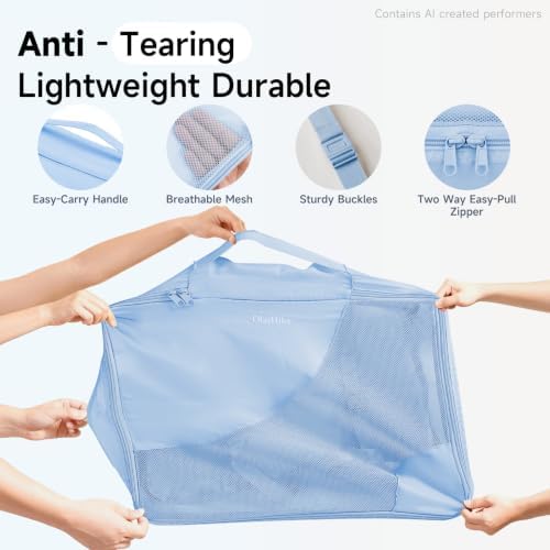 OlarHike Packing Cubes for Travel,Gifts for Women Mom,Anti-Tearing Suitcase Organizer for Luggage with Shoe & Hanging Toiletry Bag,Vacation Essentials & Accessories for Cruise Ship,9 Set,Light Blue - Image 4
