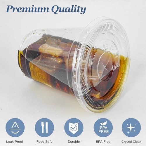 Charmount 50 Sets- 12 oz Clear Plastic Cups with Lids and Straws - Image 3