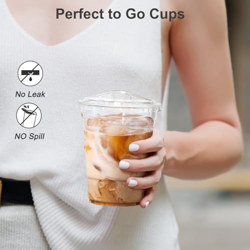 Dealusy 100 Pack - 16 oz Clear Plastic Cups with Sip Lids - Image 4