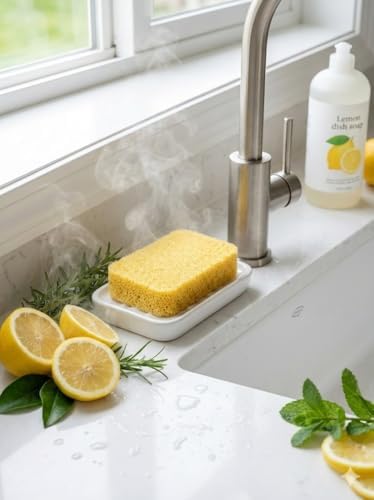 Peachy Clean Kitchen Dish Sponge & Scrubbers, Fresh Lemon Scent, Non-Scratch, Odor-Resistant, Durable Silicone Dish Sponges for Kitchen. - Image 6