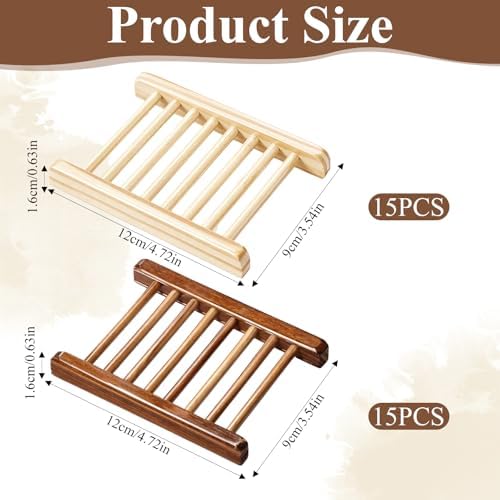 30 Pcs Bamboo Wood Soap Holder Savers Bulk, Wooden Shower Soap Dish Bulk, Wooden Soaps Dish Tray, Self Draining Dishes Handcraft Tray for Bathroom Kitchen Home(Natural Color & Charcoal) - Image 2