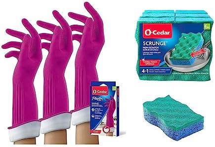 O-Cedar Multi-Use Scrunge Scrub Sponge (6 CT) with Playtex Living Reuseable Rubber Cleaning Gloves (Medium, 3 Pairs) by Unknown