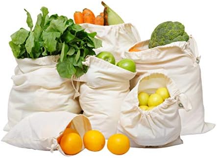 Muslin Cloth Bags, 100% Cotton, Set of 6 (2 Large, 2 Medium, 2 Small), Produce Bags Reusable Cotton Washable, Muslin Grocery Bag with Drawstring, Vegetable Storage Bags for Fruit, Bread & Bulk Food by AllCottonandLinen