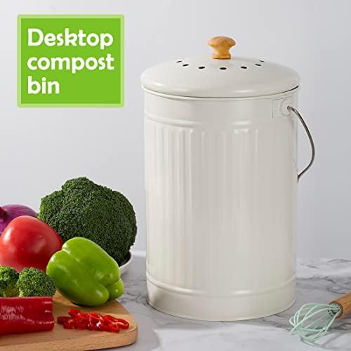 1.7 Gallon Kitchen Compost Bin, Indoor Countertop Compost Bin with Lid, 100% Rust Proof Compost Bucket with Non-Smell Charcoal Filters (White) - Image 5