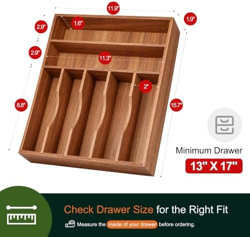 Kitchen Acacia Silverware Organizer - Extra Deep Grooved Drawer Divider, 7 Slot Utensil Organizer - Image 2