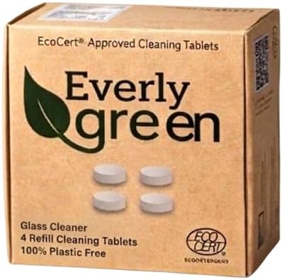 Eco Tabs Window & Glass Cleaner Refill Tablets - Ecocert Certified 4 Pack Glass Cleaner Concentrate Tablets Makes 4 X 750ml Natural Glass Cleaner For Streak-free Windows, Mirrors & Glass by EVERLYGREEN