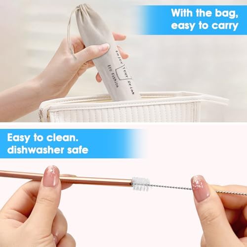 20 Pcs Rose Gold Reusable Stainless Steel Straws,10.5" & 8.5" Reusable Drinking Straws with 20 Silicone Tips 5 Straw Brushes 1 Travel Case,Eco Friendly Extra Long Metal Straw for 20 24 30 oz Tumbler - Image 5