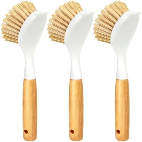 Holikme 3 Pack Dish Brush with Bamboo Handle Cleaning Brush,Yellow by Holikme