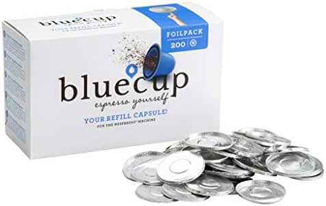 Refill Lids for Reusable Nespresso Pods, 200 Count — Single-Use Foil Lids for Bluecup Capsules, Airtight Seal for Bolder Espresso by Bluecup