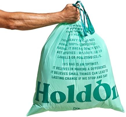 HoldOn Compostable Tall Kitchen Drawstring Bags - 13 Gallon, 40 Count by HoldOn