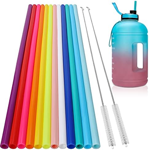 12 Pack Extra Long 14.5 inch Reusable Silicone Straws for Stanley 40 oz Tumbler 1 Gallon 128 75 64 OZ Tumbler, Large Water Bottle -Wine Bottle - Flexible Drinking Straws with 2 Cleaning Brushes by HIWARE