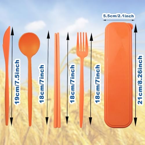 ELANE 4 Sets Reusable Travel Utensils Set with Case,Camping Cutlery Set Reusable Cutlery Set with Case,Utensil Sets for Lunch Picnic Daily Use Outdoor (orange) - Image 2