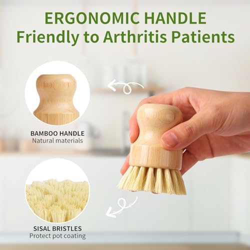 4 Pack Bamboo Dish Brush with Sisal Bristles for Kitchen Cleaning - Image 4
