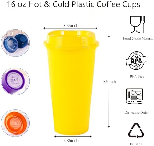 20 Pack Reusable Coffee Cups with Lids 16 oz Plastic Tumblers Travel Mug Iced Coffee Cup for Adults and Women Hot and Cold Drinks, Microwaveable (Rainbow) - Image 2