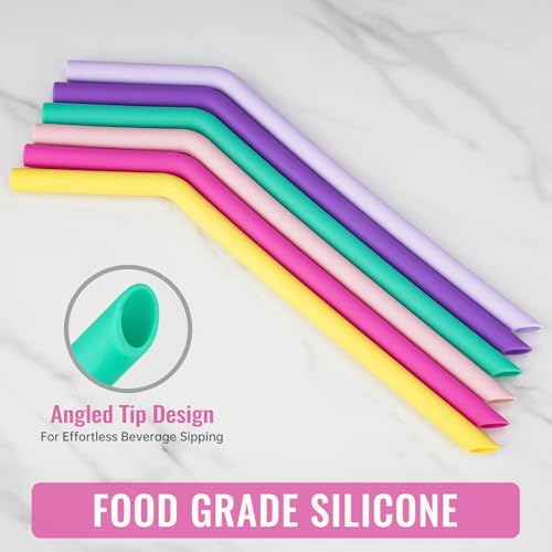 NiHome 6-Pack Wide Reusable Bent Silicone Straws for Smoothies, Milkshake - Image 3