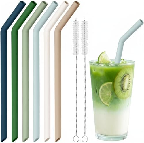 NiHome 6-Pack Wide Reusable Bent Silicone Straws for Smoothies, Milkshake by NiHome