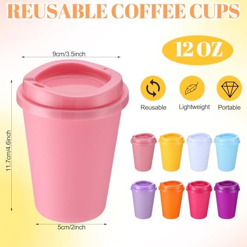 Honeydak 45 Pack 12 oz Reusable Coffee Cups with Lids Portable Tea Cups Reusable Hot Coffee Mugs Tumblers Bulk Plastic Tumblers Travel Drinks Mugs for Hot and Cold Drinks(Macaron Colors) - Image 4