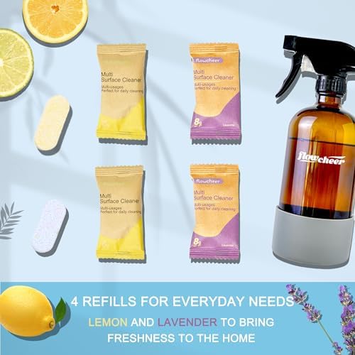 flowcheer Multi-Surface Cleaner Reusable Spray Bottles + All Purposes Cleaner Refills-Household&Kitchen Cleaning-12 Pack Makes 204 fl oz Bottles of Spray Cleaner Lemon and Lavender Scent - Image 5