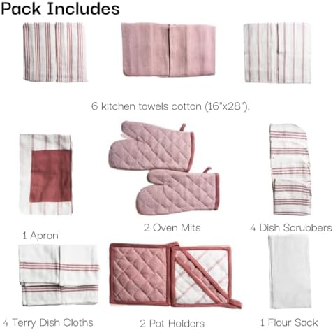 20Pc Kitchen Towels and Dishcloths Sets, Kitchen Essentials For Home- Pink - Image 4