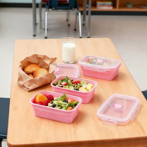 3 Pack Collapsible Silicone Food Storage Containers with Lids, Pink - Image 5