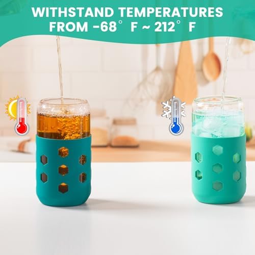 Mrsdry 16 oz Glass Cups with Lids and Straws for Gift, 4-Pack, Green - Image 5