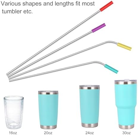 20 Pack Reusable Stainless Steel Metal Straws,10.5" & 8.5" Reusable Drinking Straws with 20 Silicone Tips 5 Straw Brushes 1 Travel Case,Eco Friendly Extra Long Metal Straw Fit for 20 24 30 oz Tumbler - Image 6