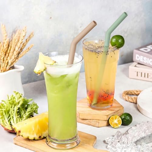 NiHome 6-Pack Wide Reusable Bent Silicone Straws for Smoothies, Milkshake - Image 2