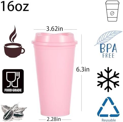 16oz Reusable Plastic Coffee Cups with Lids, 13 Pack,Mixed - Image 2