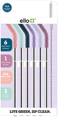 Ello Impact 6 Pack Reusable Metal Straws with Silicone Tips Made from Stainless Steel, Dishwasher Safe, BPA-Free with Cleaning Brush, Pop of Paradise - Image 2