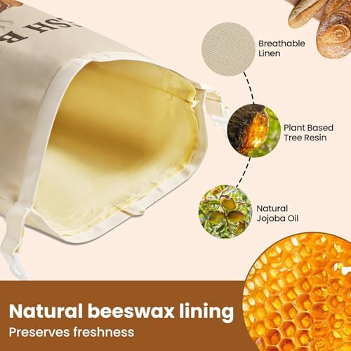 2 Pack XL Beeswax Bread Bags with [Removable Liner] for Easy Cleaning - Reusable Organic Linen Sourdough Bread Bag for Homemade Bread - Large Food Storage Bag with Buckle Closure to Keep Fresh - Image 6