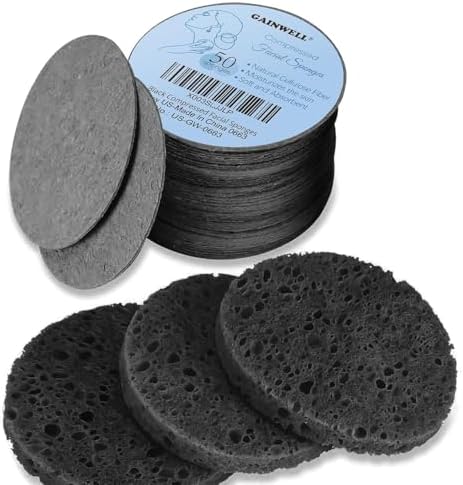 GAINWELL 50-Count Black Compressed Facial Sponges for Daily Facial Cleansing and Exfoliating, 100％ Natural Cosmetic Spa Sponges for Makeup Remover, Reusable by GAINWELL