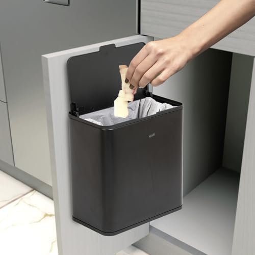 Glad Roomate Under Counter Trash Can - Space Saving Stainless Steel Waste Bin with Dual Lid and Clorox Protection - Small Black Trash Can for Kitchen Cabinet, Under Sink, or Bathroom, 1.5 Gallon (6L) - Image 2