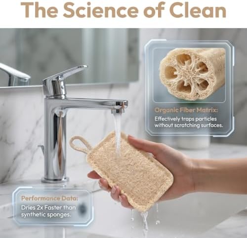 Natural Loofah Slices - 6 Pack Plant-Based Dish Scrubber Pads - Image 3