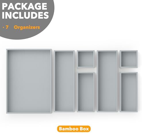 SpaceAid 7-Piece Bamboo Drawer Organizer Storage Boxes Set, Wood Tray Junk Drawer Organizers Multi-Use Divider Bins for Kitchen, Bathroom, Office Desk and Makeup Organization (7 Pack, Gray) - Image 6