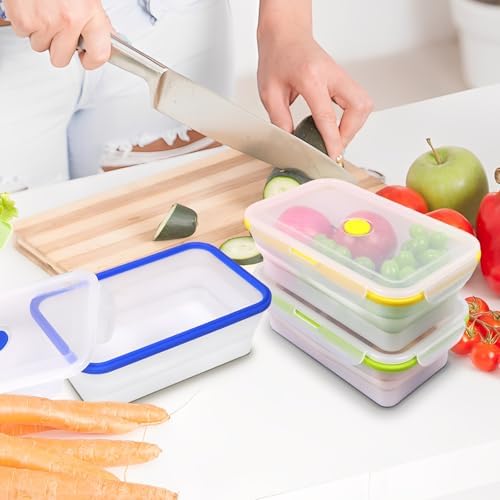 3 Pack Large Translucent Collapsible Silicone Food Storage Containers with Lids, 60.8oz Bento Lunch Boxes, for Kitchen, Office, Camping, Travel, BPA Free - Image 4