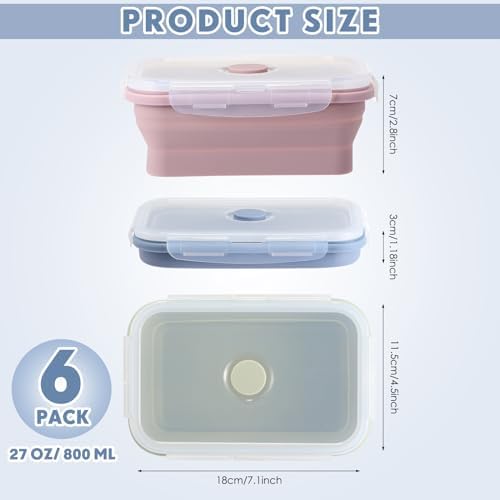 Mifoci 6 Pcs Silicone Containers for Food Collapsible Food Storage Containers with Airtight Lids Stacking Leftover Foods Storage Lunch Box for Freezer Microwave Dishwasher Safe(Morandi,27 oz) - Image 2