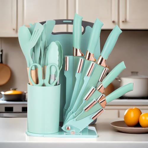 19-Piece Kitchen Utensil and Knife Set, Black (Green) - Image 3