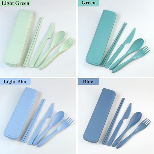 DISSKNIC Green Travel Utensils with Case, Reusable Utensil Sets for Lunch Box, Chopsticks Reusable Plastic Utensils Lunch Box Accessories for Adults,Portable Utensils Set with Case,Camping Accessories - Image 5