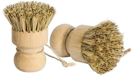 Pot Brush 3 Pack with Sisal and Coconut Coir, Wood Handle Scrub Brushes for Cast Iron Non-Stick Pans and Cookware - Image 5