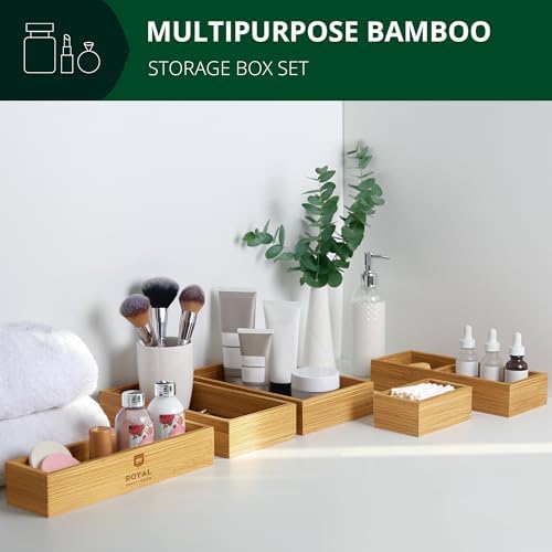 ROYAL CRAFT WOOD Premium Carbonized Bamboo Decorative Boxes - Drawer Organizer Set (5-Piece) – Wood Storage Boxes for Kitchen, Bathroom, Office & Makeup - Image 7