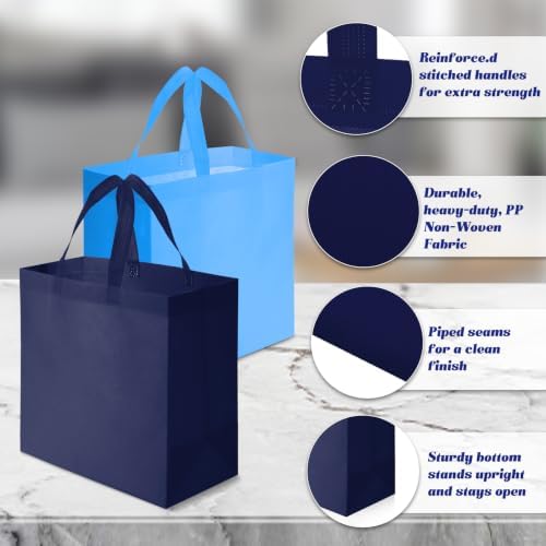 Reginary 100 PCS Non Woven Tote Bags Bulk,Blue & Gray - Image 5