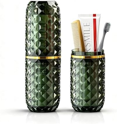 Travel Toothbrush and Toothpaste Case: 2 in 1 Toothbrush Travel Case with Rinse Cups, Dustproof Toothbrush Holder for Traveling, Camping, School Dorm, Office, Gym, Business Trip by Quoarelic