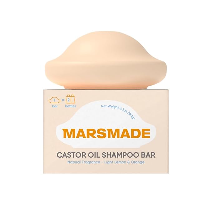 Marsmade Castor Oil Shampoo Bar Hydrating & Moisturizing Natural Hair Soap for Bathing, Hair Growth & Scalp Nourishment, Solid Shampoo for All Hair Types (120g, 4.23 oz)