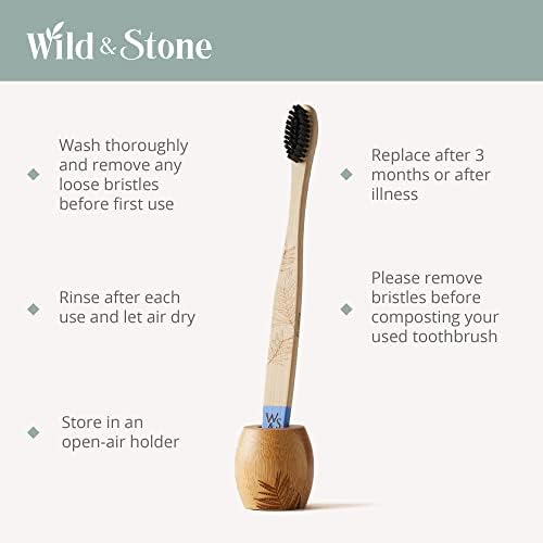 Wild & Stone | Firm Bristle Organic Bamboo Toothbrush | Four Handle Patterns | Firm Fibre Bristles | 100% Biodegradable Handle | Vegan Eco Friendly Bamboo Toothbrushes - Image 3