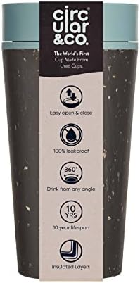 Circular and Co Leakproof Reusable Coffee Cup 12oz/340ml - The World's First Travel Mug Made from Recycled Coffee Cups, 100% Leak-Proof, Sustainable & Insulated (Black & Faraway Blue) by CircularCo