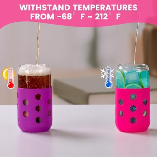 Mrsdry 16 oz Glass Cups with Lids and Straws for Gift, 4-Pack, Pink - Image 5