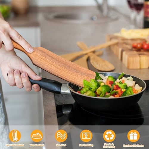 Spurtles Kitchen Tools Wooden, 7Pcs Wooden Spoons for Cooking, Natural Premium Spatula Set, Heat Resistant Cooking Utensil for Nonstick Cookware, Spurtle for Sourdough Starter - Image 4