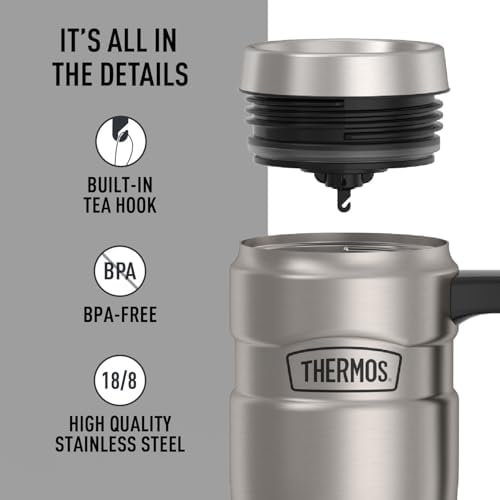 THERMOS Stainless King Travel Mug with Handle, 16oz, Matte Steel - Image 4