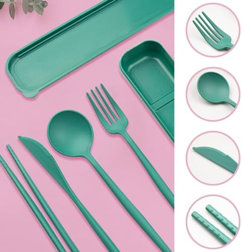 ELANE 4 Sets Reusable Travel Utensils Set with Case,Camping Cutlery Set Reusable Cutlery Set with Case,Utensil Sets for Lunch Picnic Daily Use Outdoor - Image 4
