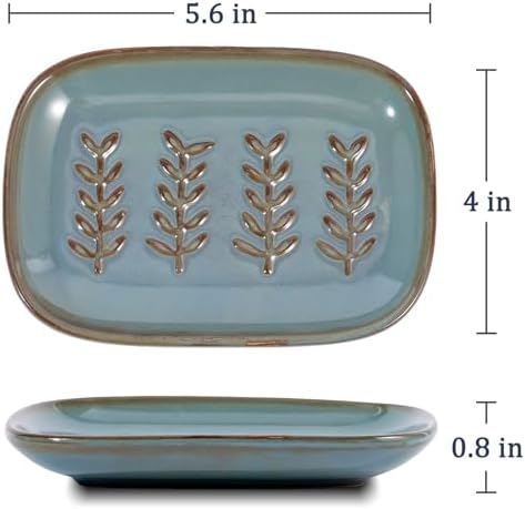 HighHerz Aesthetic Ceramic Soap Dish for Shower, Soap Holder with Raised Relief, Shower Soap Dish for Shampoo Bar Or Sponge, Soap Saver for Bathroom, Kitchen, Sink, Decorative Soap Tray (Blue) - Image 5